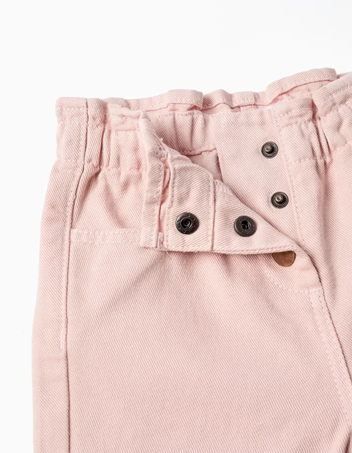 Baggy twill trousers for baby girls, light pink