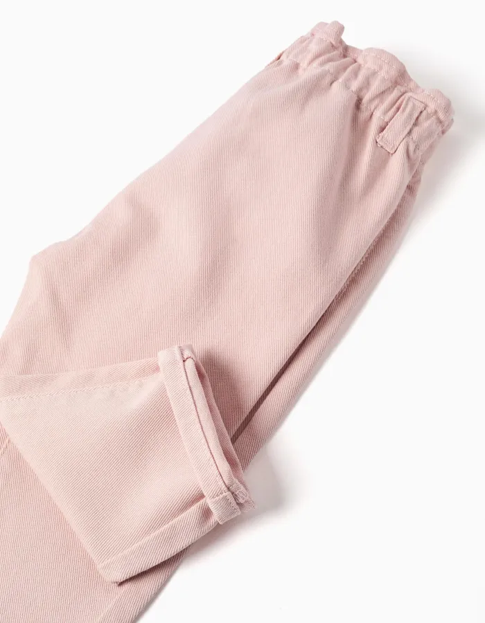 Baggy twill trousers for baby girls, light pink