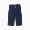 Wide leg jeans with front snap buttons for baby girls, dark blue