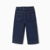 Wide leg jeans with front snap buttons for baby girls, dark blue