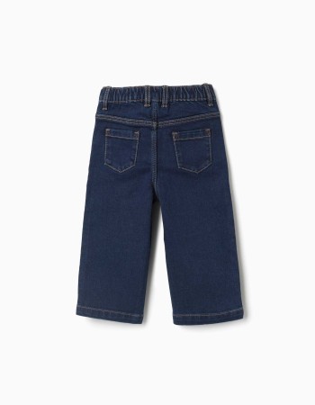 Wide leg jeans with front snap buttons for baby girls, dark blue