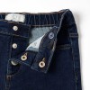 Wide leg jeans with front snap buttons for baby girls, dark blue