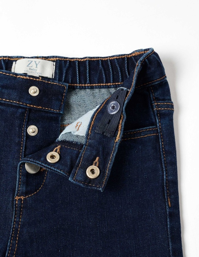 Wide leg jeans with front snap buttons for baby girls, dark blue