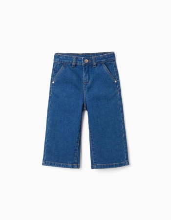 Wide leg jeans with 4 pockets for baby girls, blue