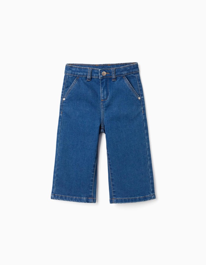 Wide leg jeans with 4 pockets for baby girls, blue