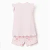 Cotton pyjamas with heart prints and ruffles for baby girls, light pink