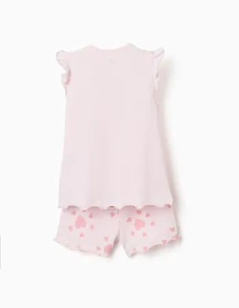 Cotton pyjamas with heart prints and ruffles for baby girls, light pink