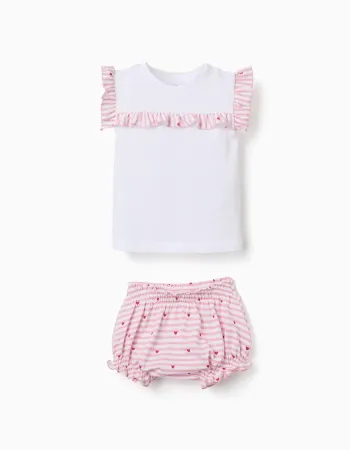 Cotton pyjamas with stripes and hearts for baby girls, white/pink
