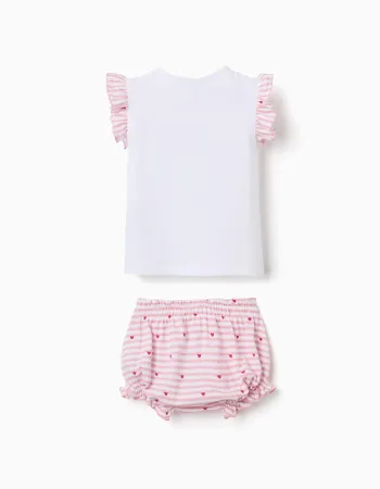 Cotton pyjamas with stripes and hearts for baby girls, white/pink