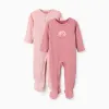 Pack of 2 cotton babygrows with prints for newborn and baby girls, pink