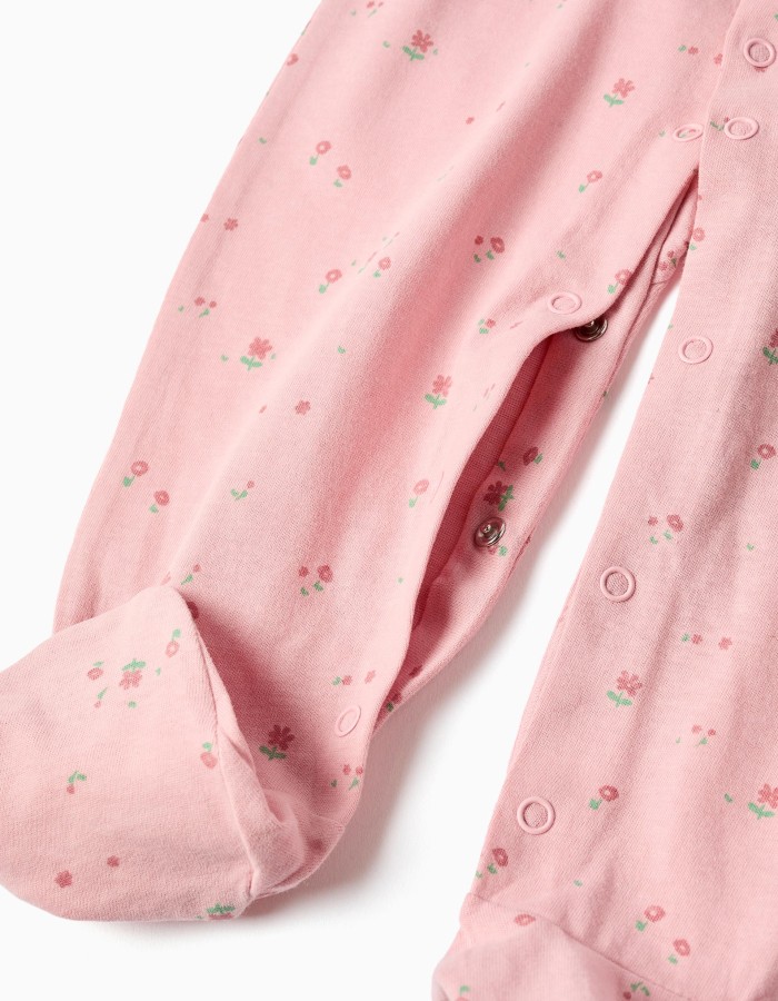 Pack of 2 cotton babygrows with prints for newborn and baby girls, pink