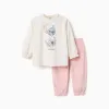 Velvet pyjamas with Stitch print for newborn and baby girls, beige/pink