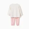 Velvet pyjamas with Stitch print for newborn and baby girls, beige/pink