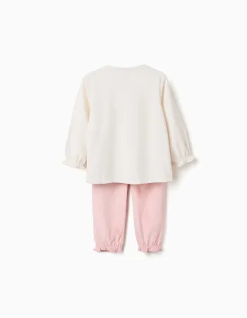 Velvet pyjamas with Stitch print for newborn and baby girls, beige/pink