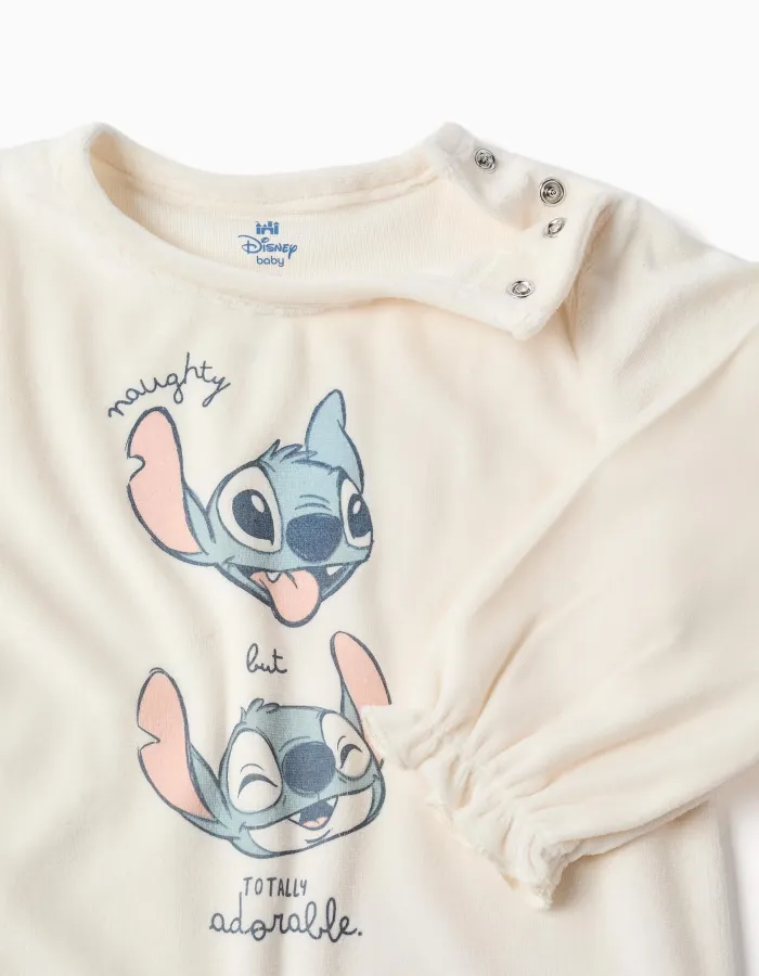Velvet pyjamas with Stitch print for newborn and baby girls, beige/pink