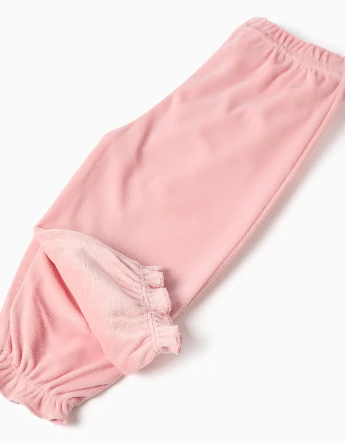 Velvet pyjamas with Stitch print for newborn and baby girls, beige/pink