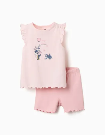 Short pyjamas with Minnie & Figaro for newborn and baby girls, pink