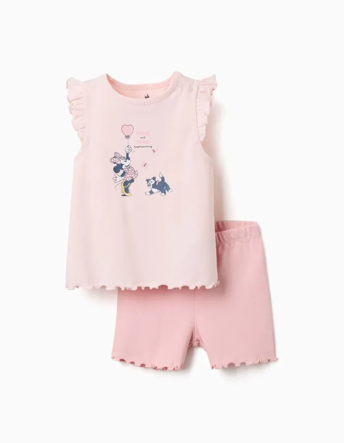 Short pyjamas with Minnie & Figaro for newborn and baby girls, pink