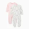 2 cotton sleepsuits with Minnie for newborn and baby girls, pink/white