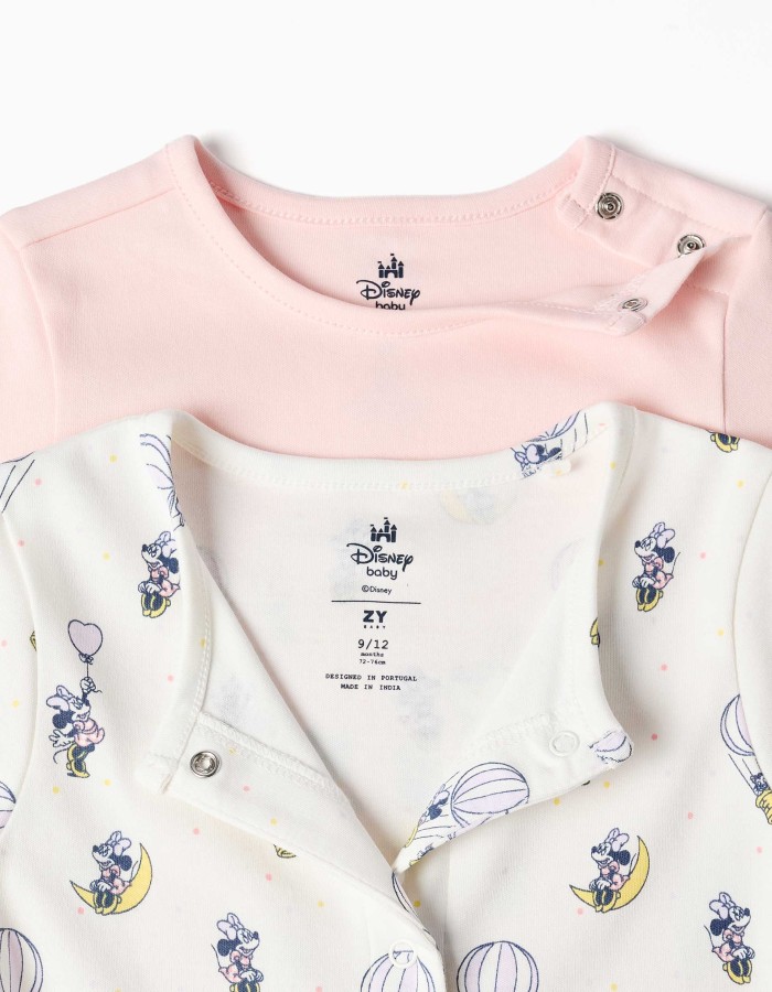 2 cotton sleepsuits with Minnie for newborn and baby girls, pink/white
