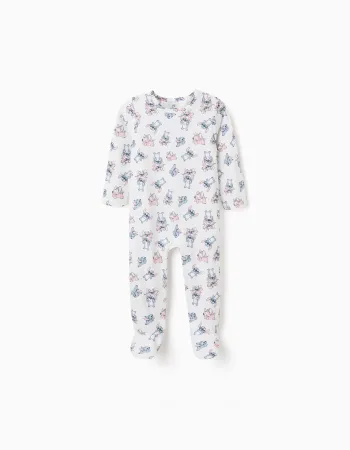 Cotton sleepsuit with Stitch motif for newborn and baby girls, white
