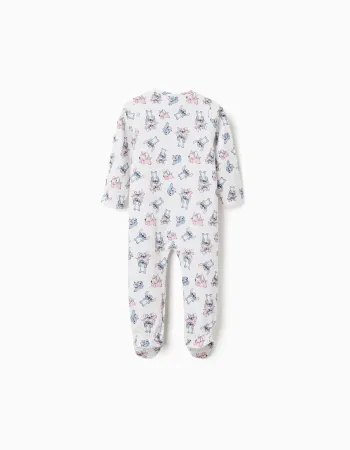 Cotton sleepsuit with Stitch motif for newborn and baby girls, white