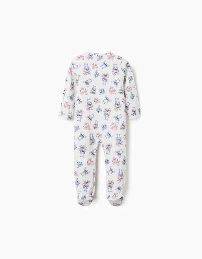 Cotton sleepsuit with Stitch motif for newborn and baby girls, white