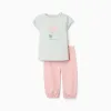 Cotton pyjamas with flower print for baby girls, light green/pink