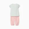 Cotton pyjamas with flower print for baby girls, light green/pink