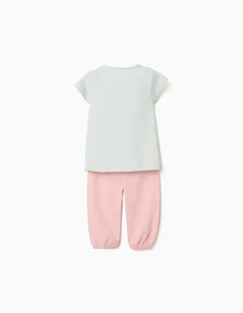 Cotton pyjamas with flower print for baby girls, light green/pink