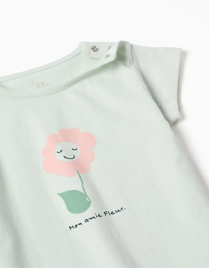 Cotton pyjamas with flower print for baby girls, light green/pink