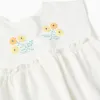 Cotton T-shirt with flowers + denim shorts for baby girls, white/blue