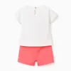 Cotton T-shirt and shorts with Minnie print for baby girls, white/red