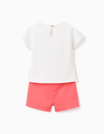 Cotton T-shirt and shorts with Minnie print for baby girls, white/red