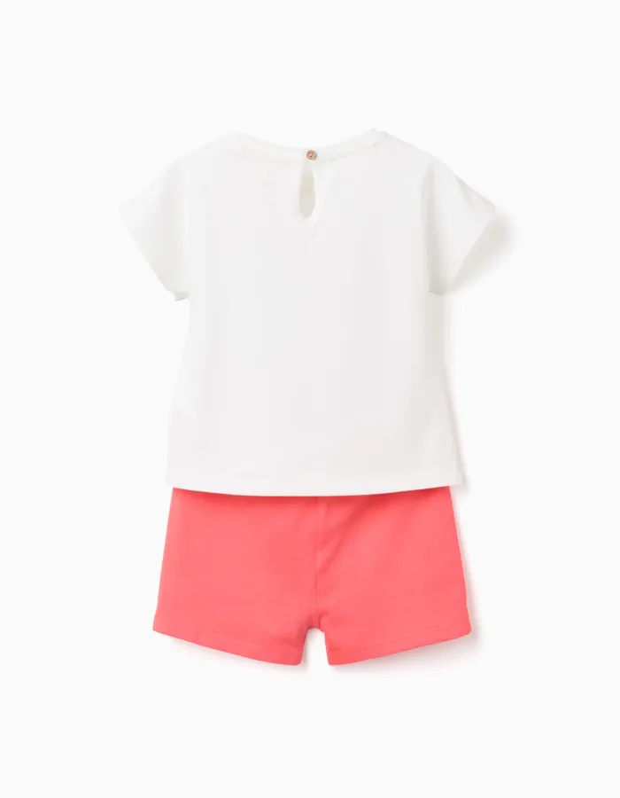 Cotton T-shirt and shorts with Minnie print for baby girls, white/red