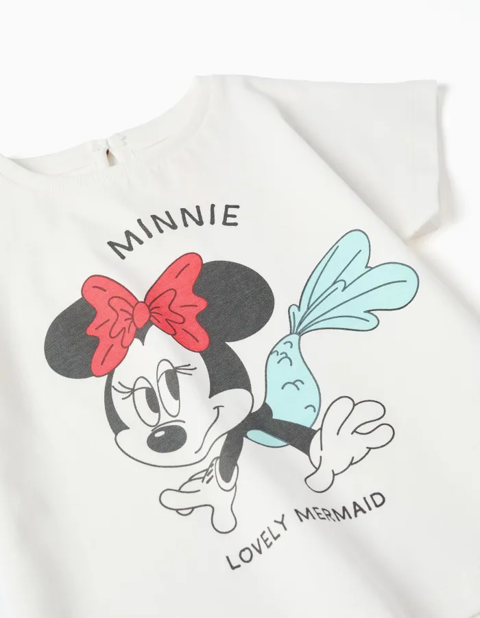 Cotton T-shirt and shorts with Minnie print for baby girls, white/red
