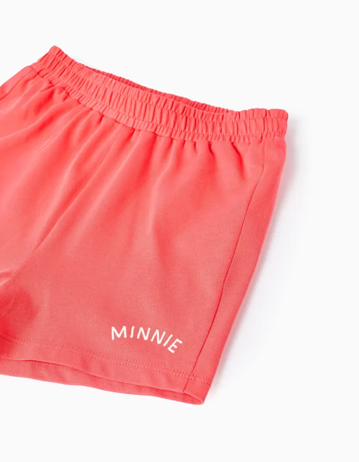 Cotton T-shirt and shorts with Minnie print for baby girls, white/red