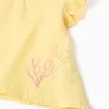 Cotton T-shirt and denim shorts set for baby girls, yellow/blue