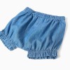 Cotton T-shirt and denim shorts set for baby girls, yellow/blue