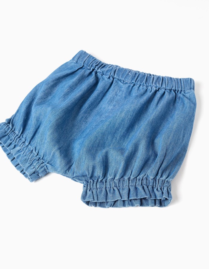 Cotton T-shirt and denim shorts set for baby girls, yellow/blue