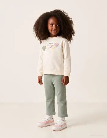 Brushed jogging set with heart print for baby girls, white/light green