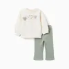 Brushed jogging set with heart print for baby girls, white/light green