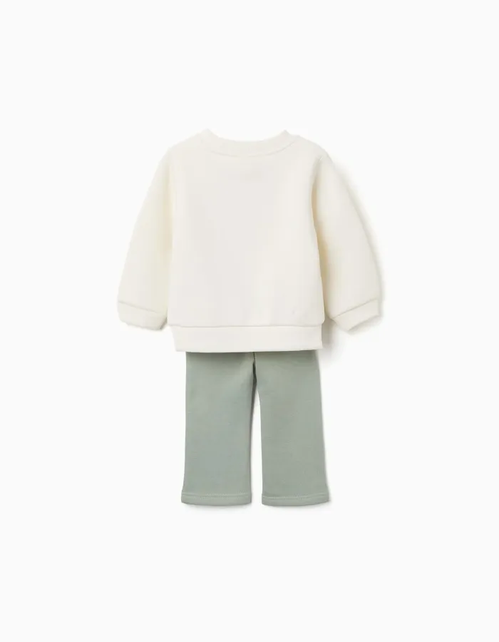 Brushed jogging set with heart print for baby girls, white/light green