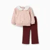Cotton sweatshirt and trousers set for baby girls, light pink/brown
