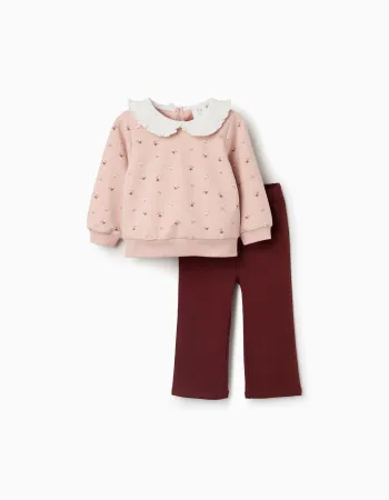Cotton sweatshirt and trousers set for baby girls, light pink/brown