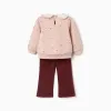 Cotton sweatshirt and trousers set for baby girls, light pink/brown