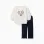 Cotton sweatshirt and trousers set for baby girls, white/navy blue