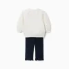 Cotton sweatshirt and trousers set for baby girls, white/navy blue