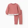 Cotton jogging set with embossed flower print for baby girls, pink