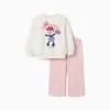 Cotton jogging set with Minnie print for babies and girls, white/pink